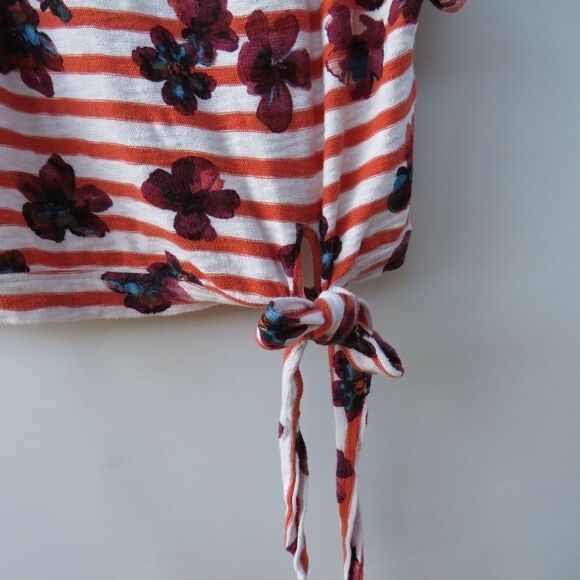 Anthro Postmark Women Size Small Red Navy Blue Striped Floral Side Tie Top - Picture 7 of 13